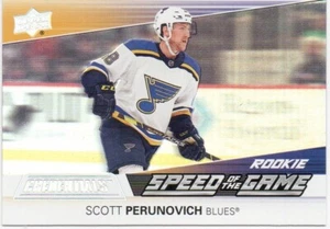 21-22 2021-22 Credenciales Scott Perunovich NOVATO Velocidad del juego #SGR17-Blues - Imagen 1 de 1