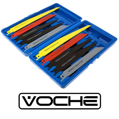 RECIPROCATING SAW SET METAL & WOOD BLADES 1/2" SHANK + CASE - VOCHE® 10 PC
