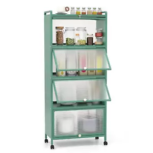 5-Tier Kitchen Baker's Rack Storage Cabinet Mobile Microwave Stand Flip-up Doors - Picture 1 of 6