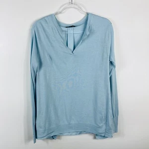 Top tejido Ann Taylor talla pequeña azul espalda dividida manga larga informal fiesta - Imagen 1 de 5