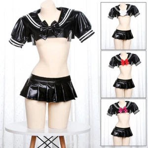 Sexy Dessous Set Kunstleder Schulmädchen Uniform Cosplay Kostüm Nachtclub - Bild 1 von 16