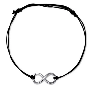 Anklet 925 Sterling Silver Infinity Charm Adjustable Black Thread Anklets - Picture 1 of 3