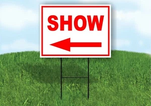 Mostrar flecha izquierda roja señal de patio carretera con soporte LETRERO DE CÉSPED de una cara - Imagen 1 de 5