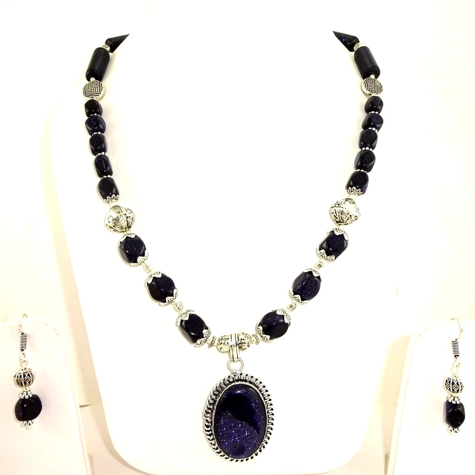 PENDIENTES COLLAR PIEDRA SOLAR PÚRPURA NATURAL PIEDRAS PRECIOSAS CUENTAS HECHO A MANO JOYERO  Foto 1 de 1