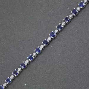 6Ct Blue Oval Cut Lab-Created Diamond Women Chain Bracelet 14K White Gold Plated - Picture 1 of 9