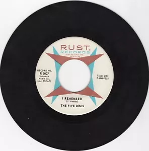 THE FIVE DISCS - I Remember NM- 45 on Rust label - Picture 1 of 1