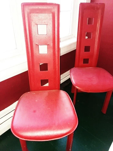 Vintage Italian Leather Highback Pair of Accent Keyhole Magenta Chairs by Artedi Cover