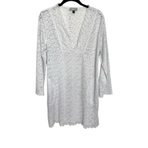 J Valdi White Lace Beach Cover Up Dress Long Sleeve Size Large - Picture 1 of 9
