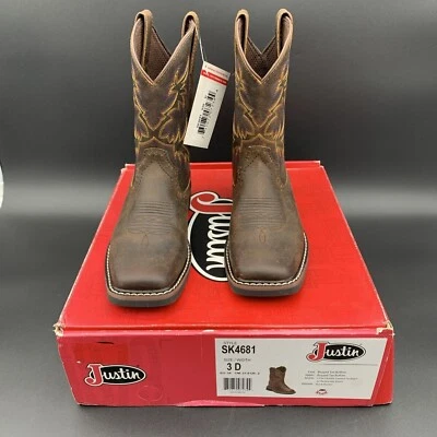 Botas occidentales Justin Kids de cuero marrón talla 3D resistentes tostadas Buffalo SK4681 Foto 1 de 4