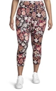 -TERRA & SKY BLACK FLORAL CAPRI LEGGINGS SUEDED HIGH RISE 3X - Picture 1 of 4