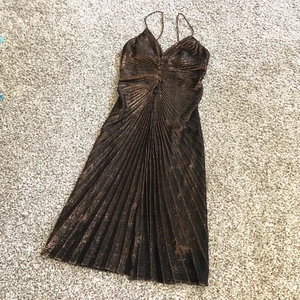 Vtg 70s 80s Dress New Leaf by Samir Pleated Disco Black Metallic Bronze XS-S - Picture 1 of 15