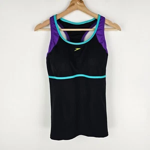 Camiseta sin mangas de natación Speedo para mujer talla 12 negra con ribete multicolor espalda deportiva tazas acolchadas - Imagen 1 de 6