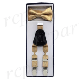 Nuevo Y Back Niños Niños Niña Suspendedores_ Bowtie Set Clip Dorado Brillo Formal - Imagen 1 de 2