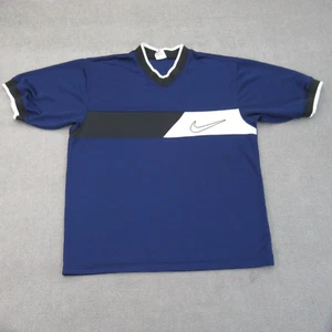 Nike T Shirt Uomo Medium Blu Swoosh Mesh Vintage Etichetta Bianca Made in USA Ringer * - Foto 1 di 14