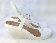 Chaps white wedge, ankle strap heels, thong open toe, size 6 B