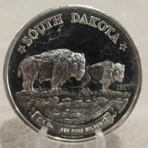 1987 South Dakota 1 Troy Oz .999 Silver Round - SD Buffalo - Picture 1 of 2