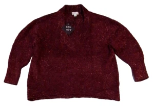 AVA VIV Womens 1X Burgundy Sweater Long Sleeve Shirt NWT See Video For Details - Picture 1 of 8