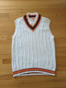 Maglione Brooks Brothers bianco navy maglia cavo gilet tennis preparazione Academia XL M47 - Foto 1 di 9