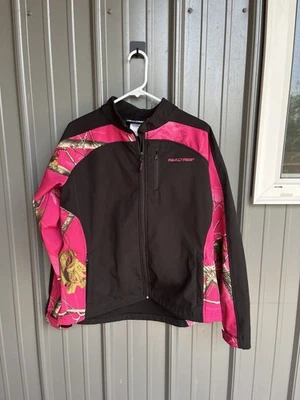 RealTree Jacket Women's Large Black With Pink Camo  Full Zip Soft Shell Fleece - Image 1 of 3