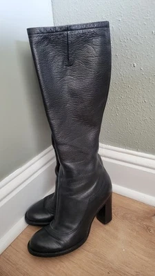 Giani Bini Botas Altas Cuero Negro Punta Redonda Imperfectas 6 1/2 Foto 1 de 4