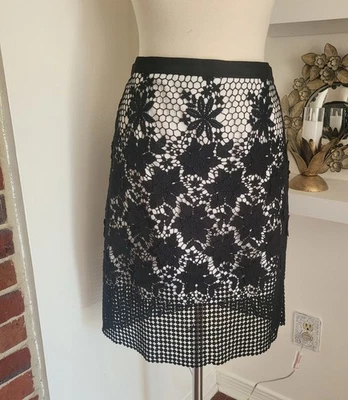 Tibi Black Lace And White Skirt Size 12 NWOT - Image 1 of 4