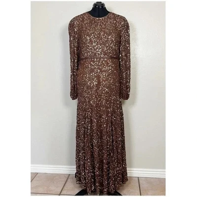 MAC DUGGAL Women Size 16 Brown Long Sleeve Beaded Sequin Embellished Gown 93902 - Image 1 of 4