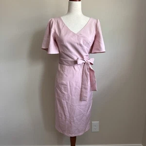 Zugvögel Kleid M FLATTERÄRMEL SELBSTBINDEND WICKEL BODYCON KLEID rosa kurz - Bild 1 von 5