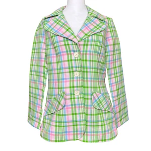 Vintage Fun Time California 70s Pastel Rainbow Plaid Blazer Jacket Size Medium - Bild 1 von 7