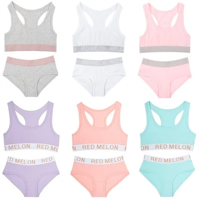 AS AVAILABLE Trainings-BH Mädchen bauchfreies Oberteil Weste Schlüpfer Slip Hose Set Baumwolle Alter 7-13 Jahre