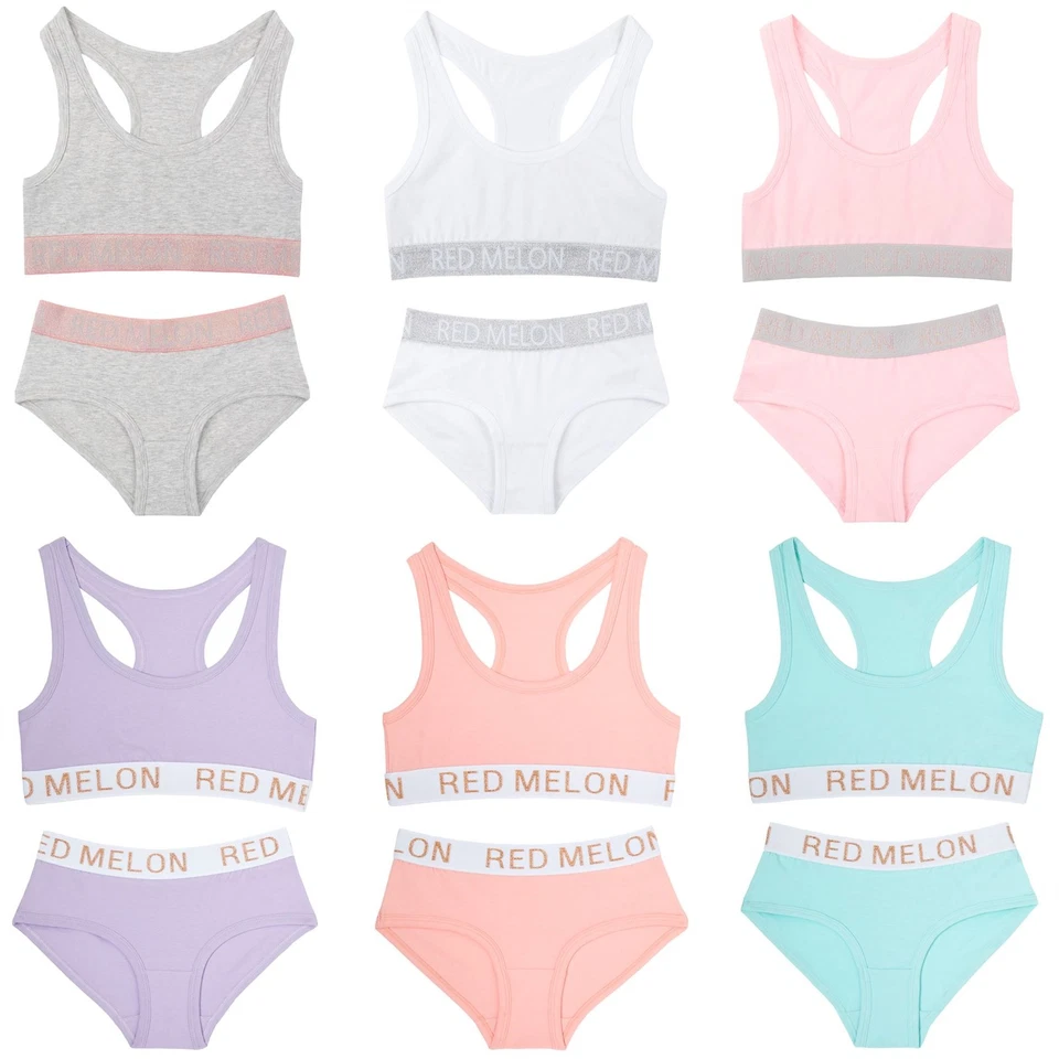 AS AVAILABLE Trainings-BH Mädchen bauchfreies Oberteil Weste Schlüpfer Slip Hose Set Baumwolle Alter 7-13 Jahre