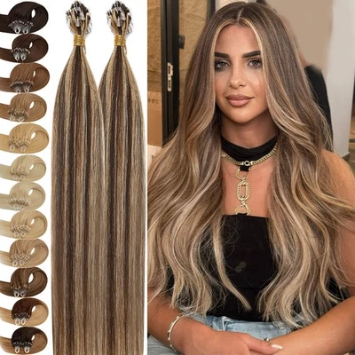 Microlink Hair Extensions Real Remy Human Hair 14-24 英寸微珠环形头发 — 第 1/4 张图片