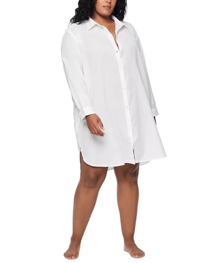 Lauren Ralph Lauren Plus Size Cotton Maxi Beach Shirtdress White Size XL 0317