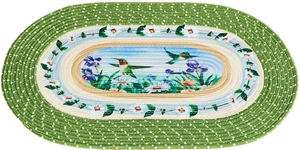OVAL BRAIDED KITCHEN RUG (20"x30") BIRDS & DAISIES FLOWERS, green, CE - Picture 1 of 8