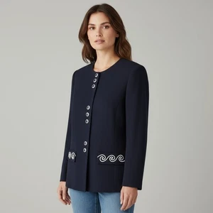 Vintage Berg-Ray Frocks Damen dunkelblau Blazer weiß 9 Knöpfe Größe 10 - Bild 1 von 7