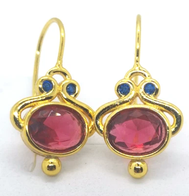 Natural Blue-Green, Deep Red-True Pyrope garnets 18K Gold Hook Earrings (396K) - Image 1 of 4