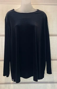 DIALOGUE Black Stretchy Velour Long Sleeves Tunic Top Size 1X USA Made EUC - Picture 1 of 5