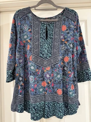LUCKY BRAND Women's Plus Size 1X Cotton Modal Floral Top Casual Peasant VGUC - Image 1 of 4