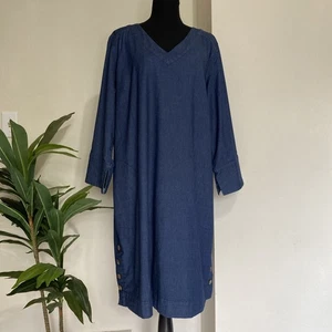 Vestido Belle Kim Gravel Talla XL Azul Cambray Elastizado Relajado Cuello Cambiar Bolsillos - Imagen 1 de 13