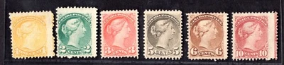 CANADA 1870-1897 QUEEN VICTORIA SMALL QUEENS SET OF 6 TO 10 CENTS MINT NO GUM - Image 1 of 2