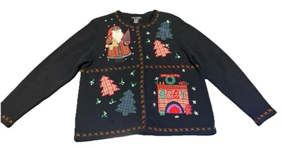 Винтажный All Points by Reference Point рождественский кардиган свитер женщин Sz L @ - Изображение 1 из 4