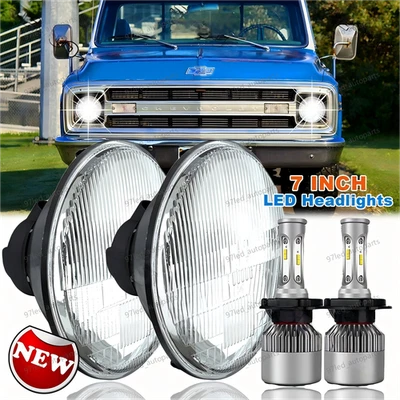 Pair 7" Inch Round LED Headlights HI/LO for 1968-1974 Chevy K10 K20 K30 Pickup - Изображение 1 из 4
