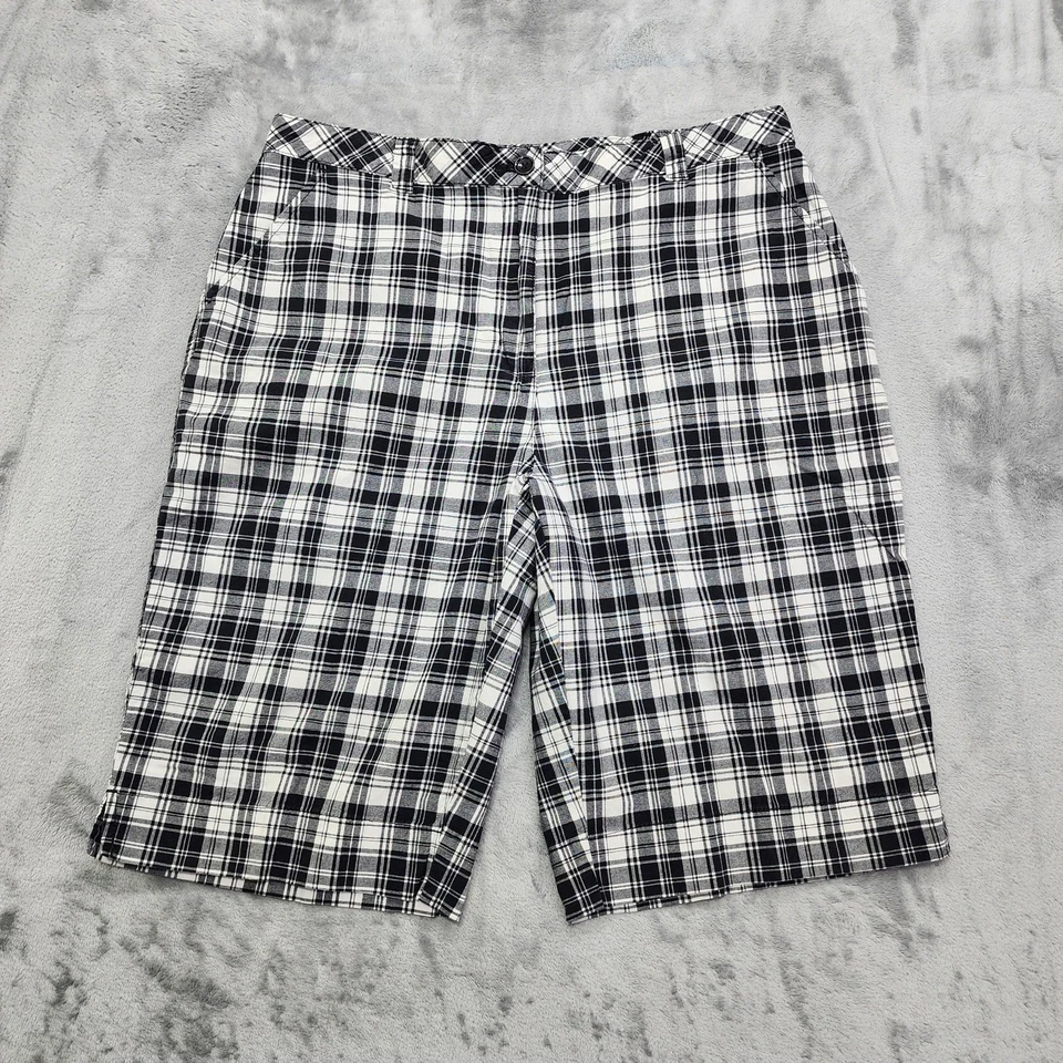 Bermudas Karen Scott vintage años 90 para mujer 16 negras blancas a cuadros tiro alto  Foto 1 de 4