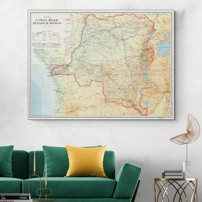 1951 Belgian Congo Map – Colonial Africa Borders, Geography & History Print Foto 1 de 4