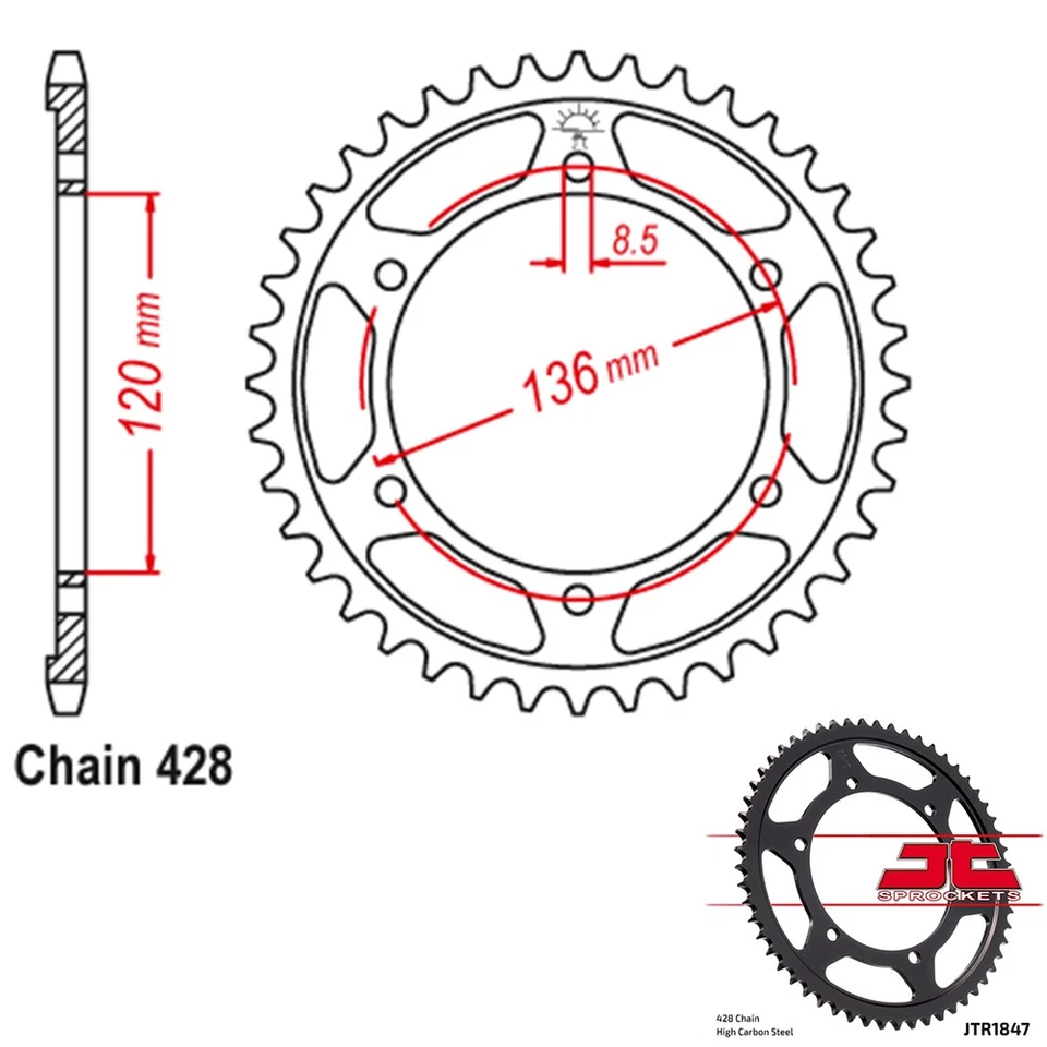 Piñones traseros de acero JT 428 paso 51 dientes Yamaha XT250 (2008-2015) Foto 1 de 2
