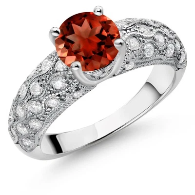 Anel de noivado feminino de prata esterlina 925 granada e moissanita branca (1,84 - Imagem 1 de 3