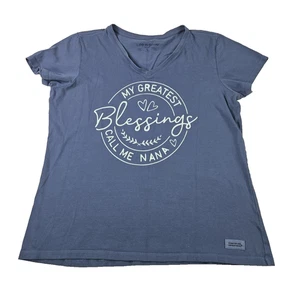Life Is Good T Shirt Crusher Women L Blue Graphic Blessings Nana 100% Cotton - Picture 1 of 8