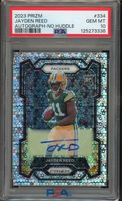 Autógrafos de novato Panini Prizm #334 Jayden Reed 2023 Prizm No Huddle PSA 10 Foto 1 de 2