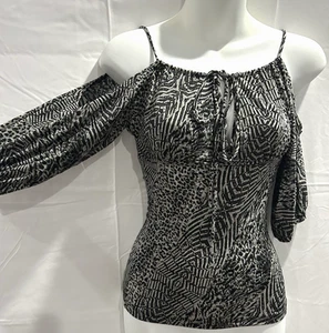 Deadstock Y2K Top Milkmaid Dark Leopard Slit Sleeve Dark Fairy Grunge Size S USA - Bild 1 von 10