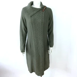Talbots Sweater Dress Large Cable Knit Women's Knee Length Green MINT - Picture 1 of 12