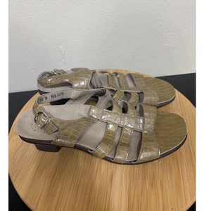 SAS Allegro Croc Size 10M Heel Sandals Comfort Adjustable Buckle Tan Gold - Picture 1 of 10